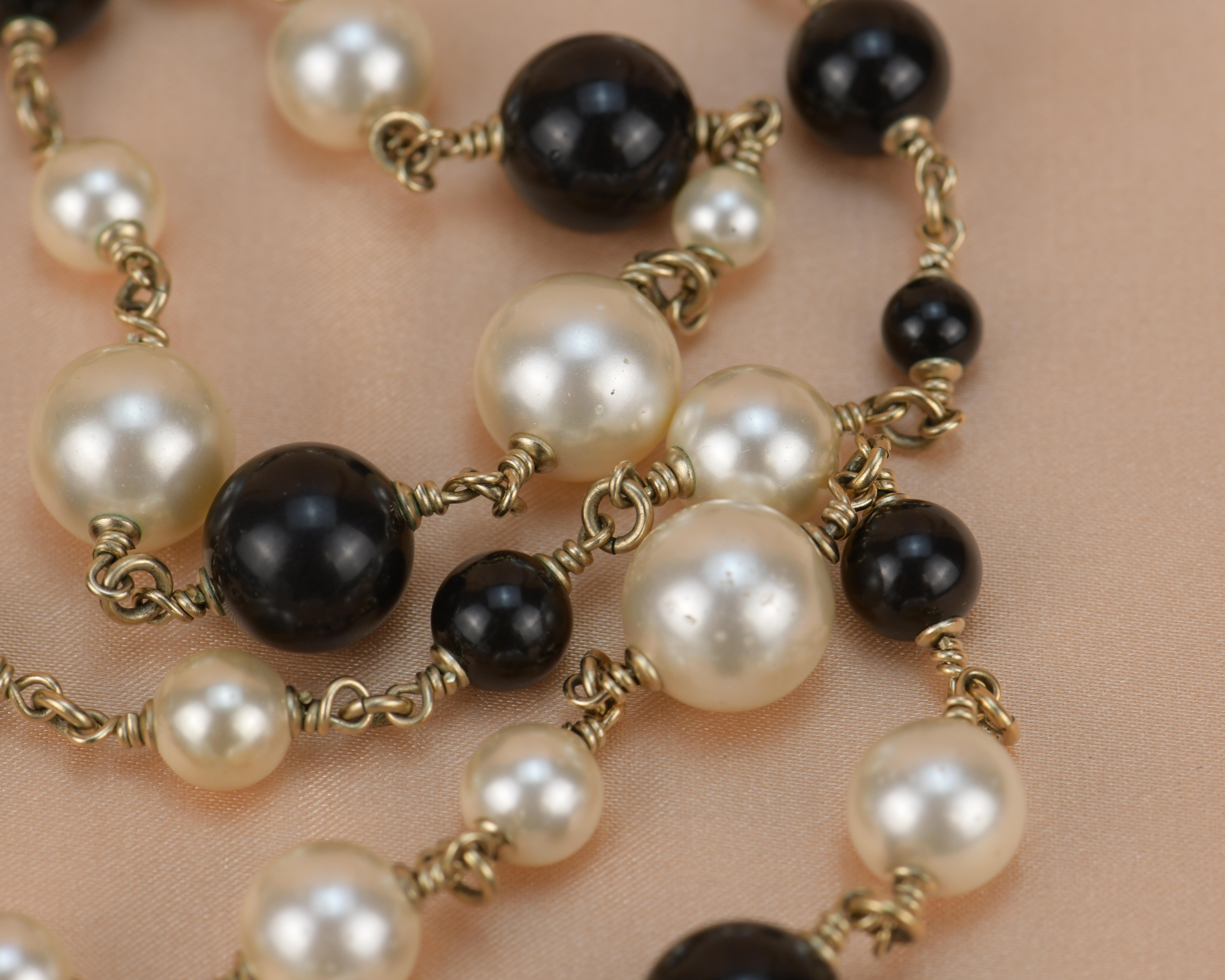 Women's or Men's CHANEL 2013 Pearl & Black Beads CC Baroque Sautoir Necklace