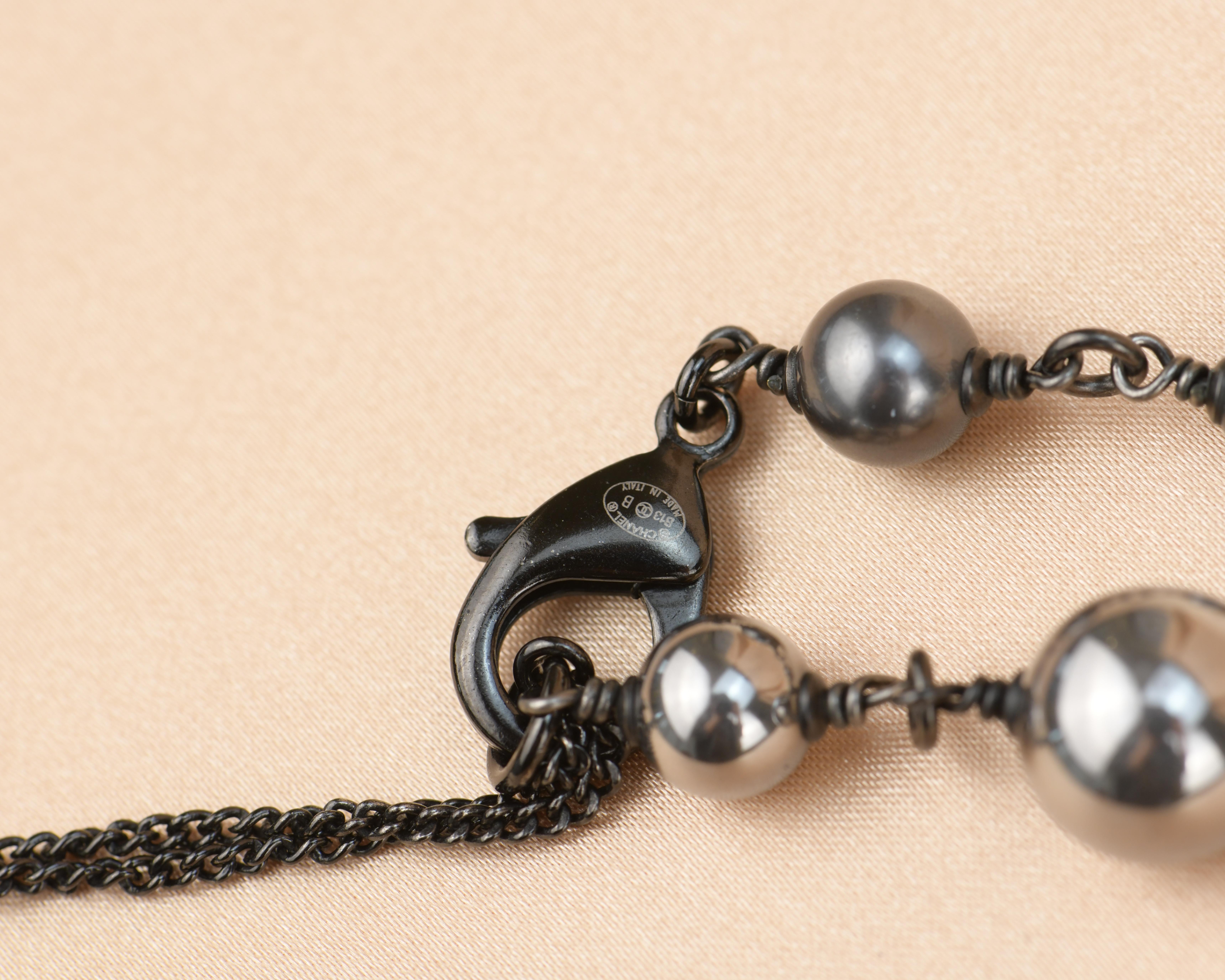 Chanel 2013 Pearl White and Black Beads CC Sautoir Necklace 7