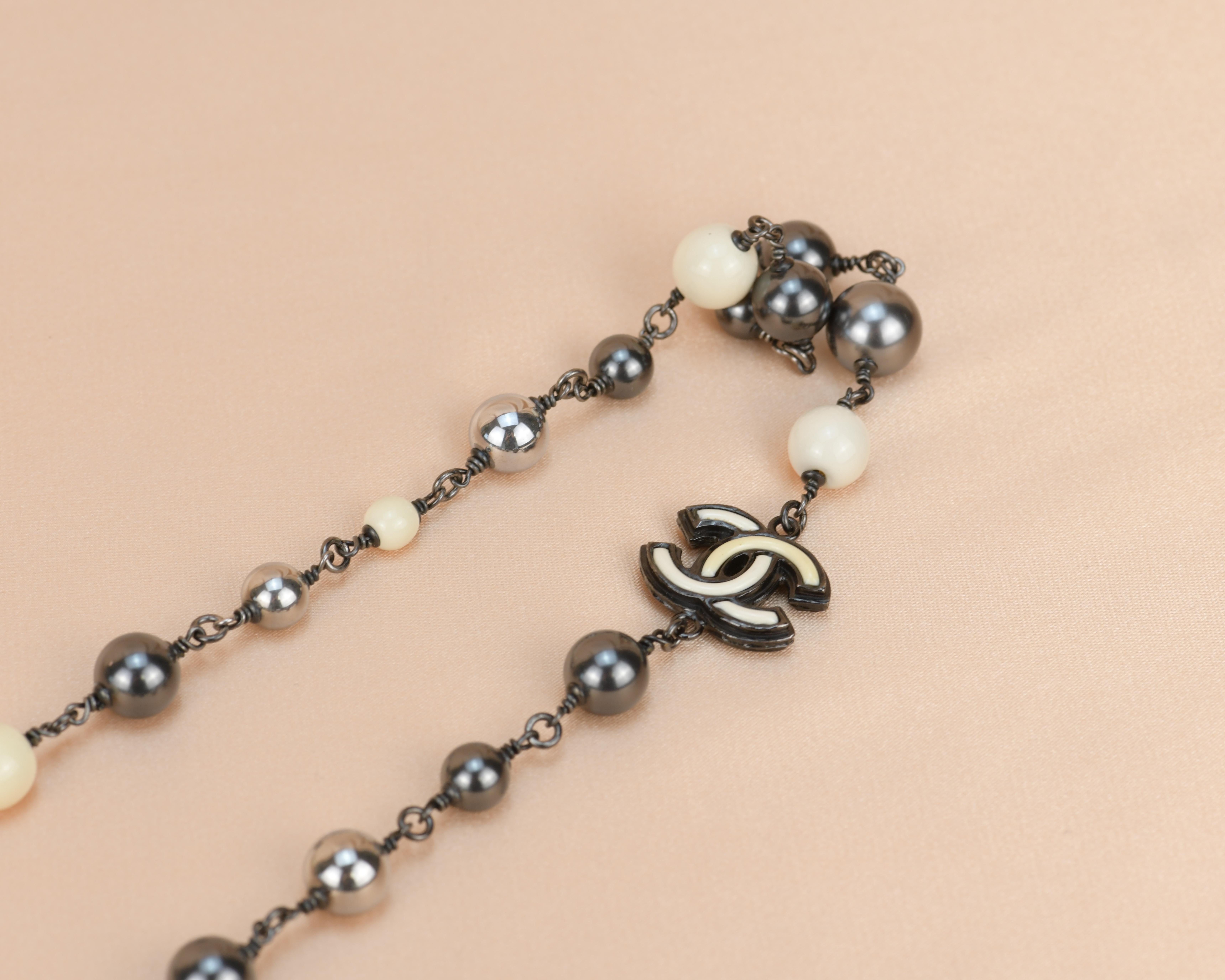 Chanel 2013 Pearl White and Black Beads CC Sautoir Necklace 9