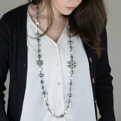 Chanel 2013 Pearl White and Black Beads CC Sautoir Necklace