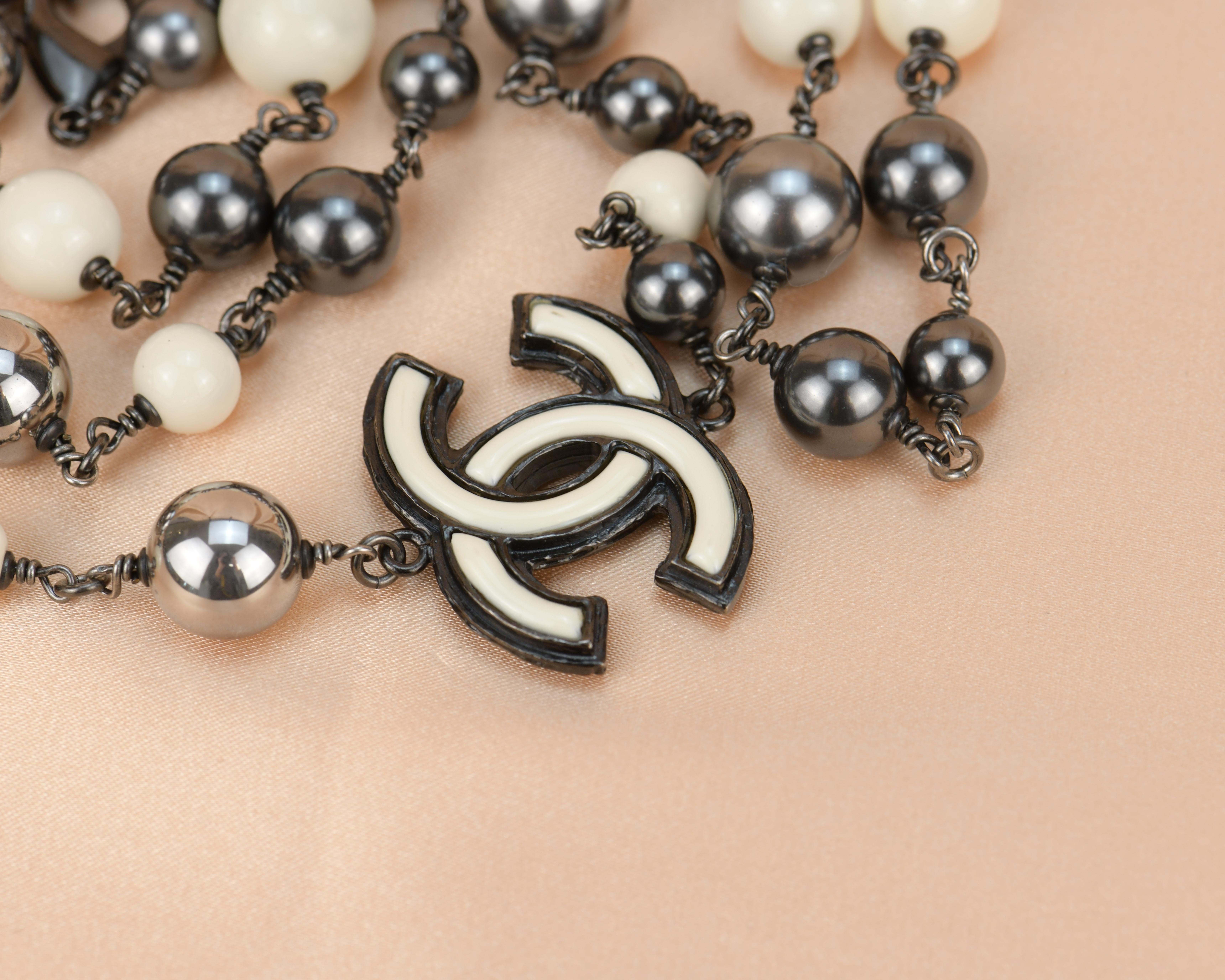 Chanel 2013 Pearl White and Black Beads CC Sautoir Necklace 3