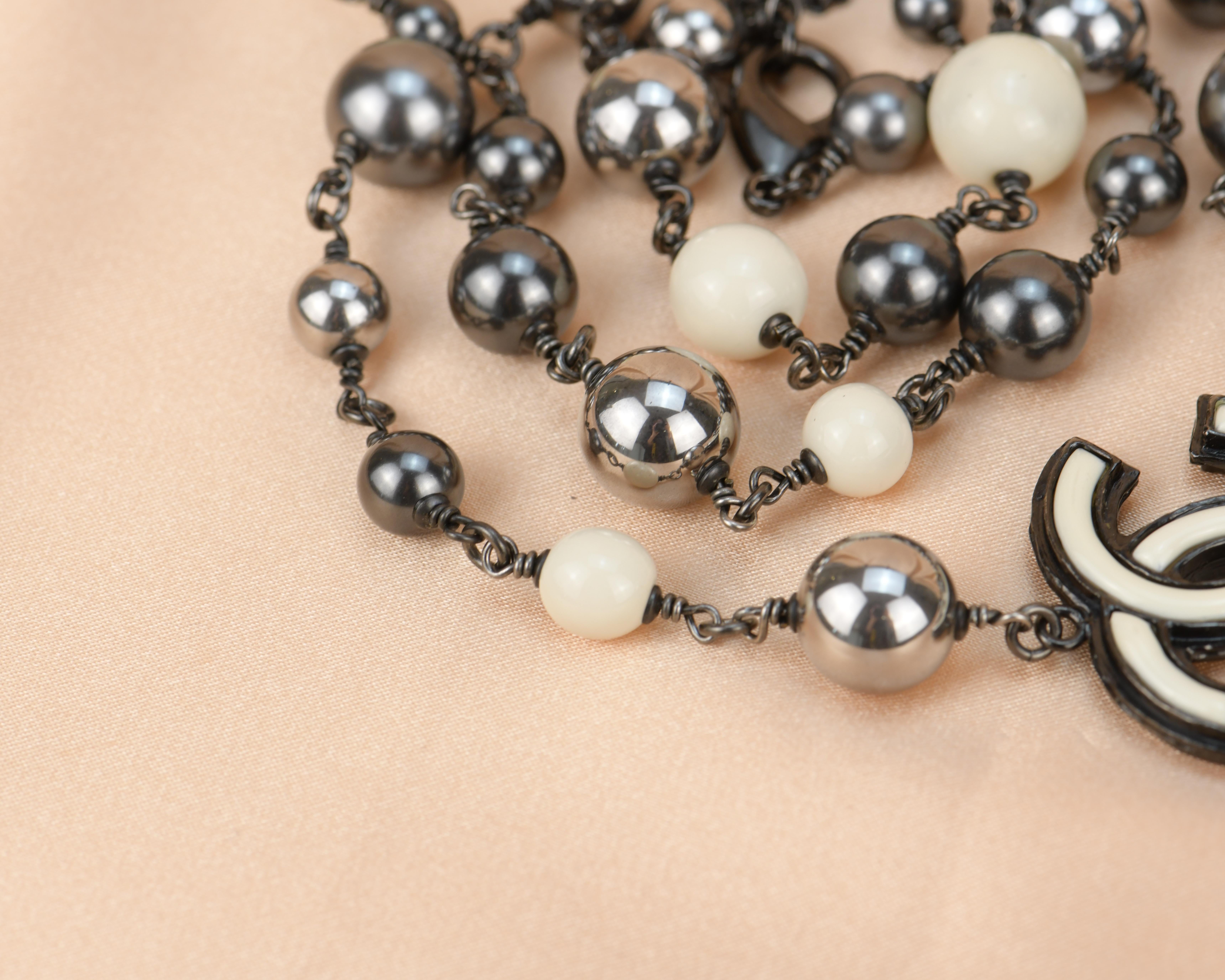 Chanel 2013 Pearl White and Black Beads CC Sautoir Necklace 4