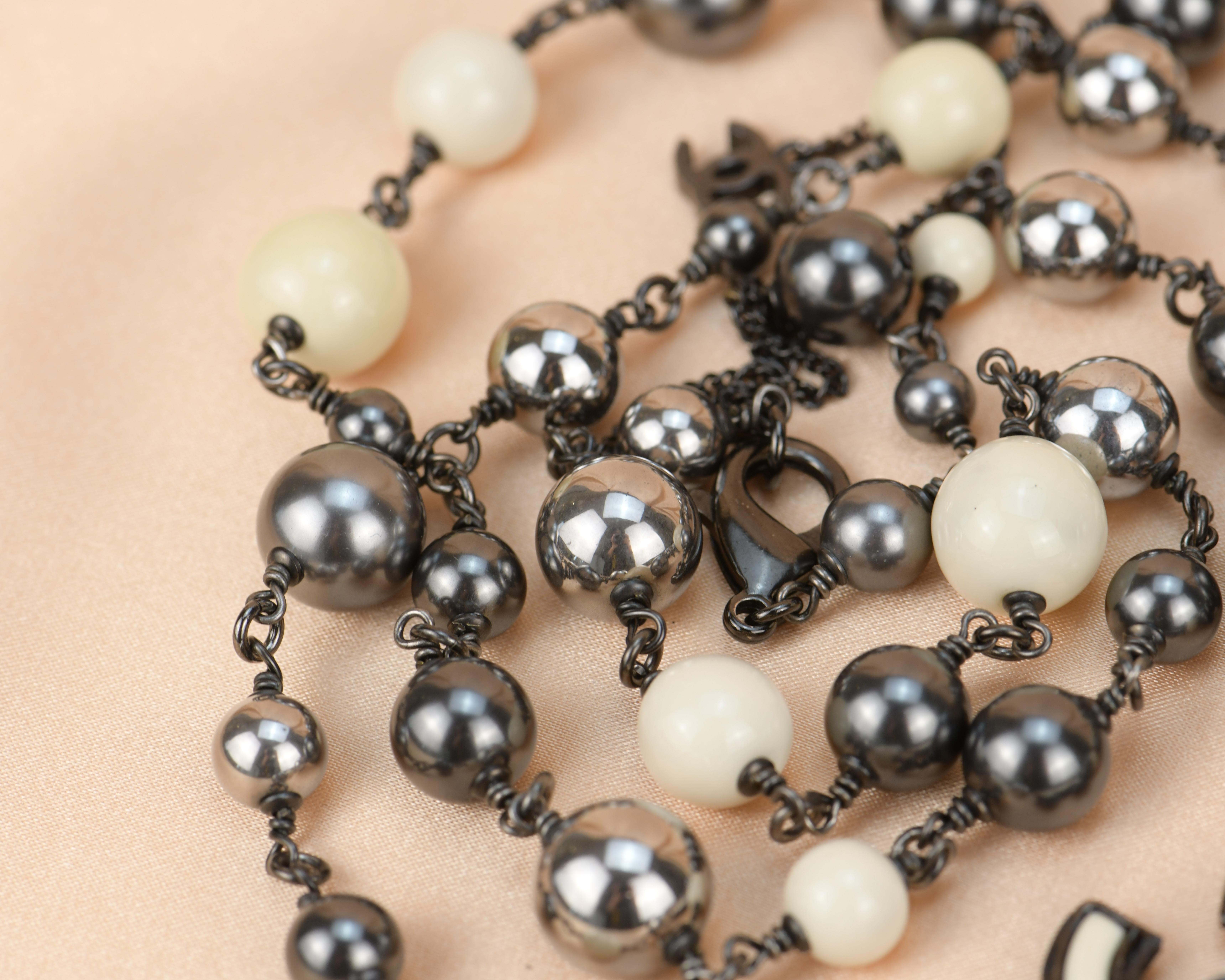 Chanel 2013 Pearl White and Black Beads CC Sautoir Necklace 5