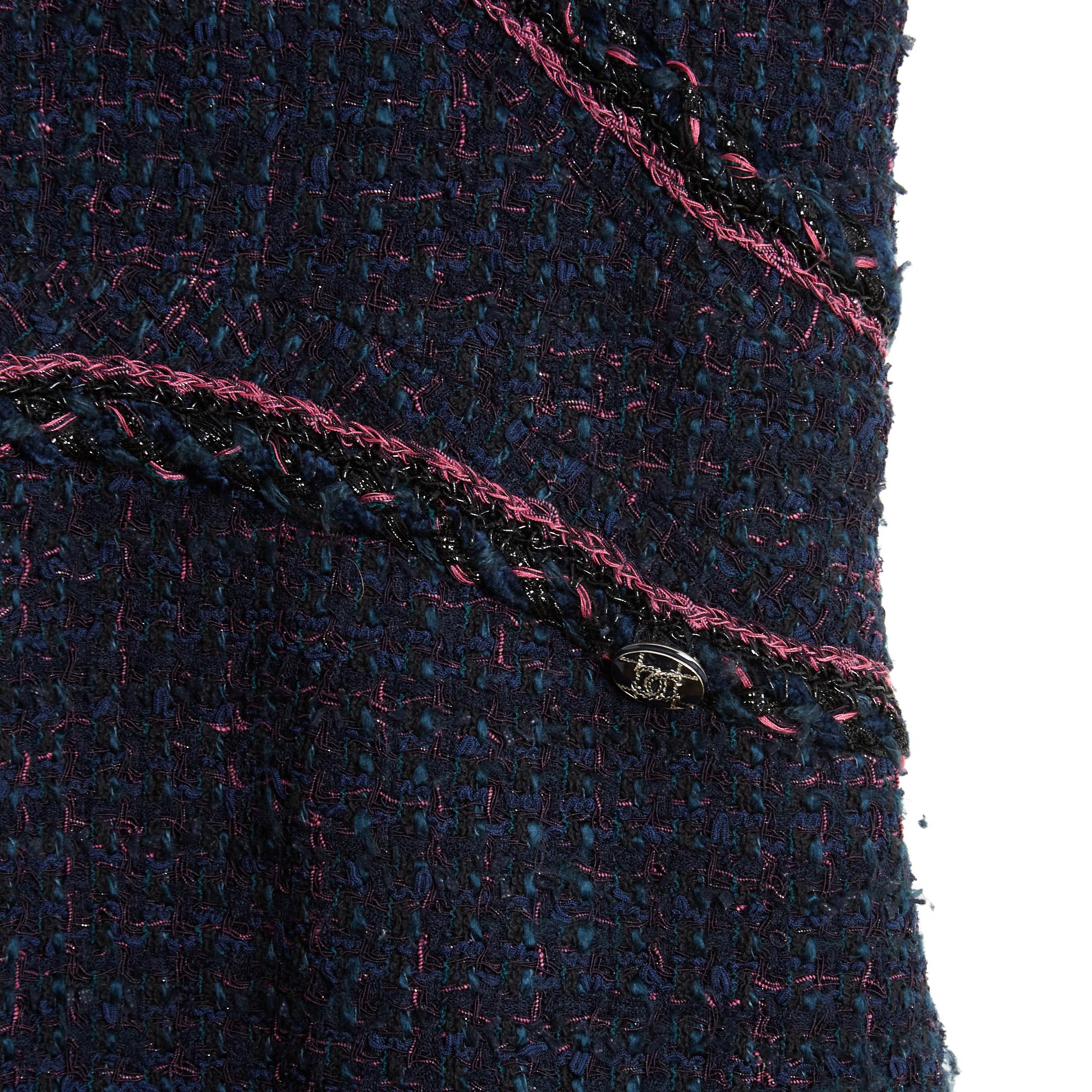 Black Chanel 2013 Robe Marine FR42 Navy Tweed Dress UK14 US12