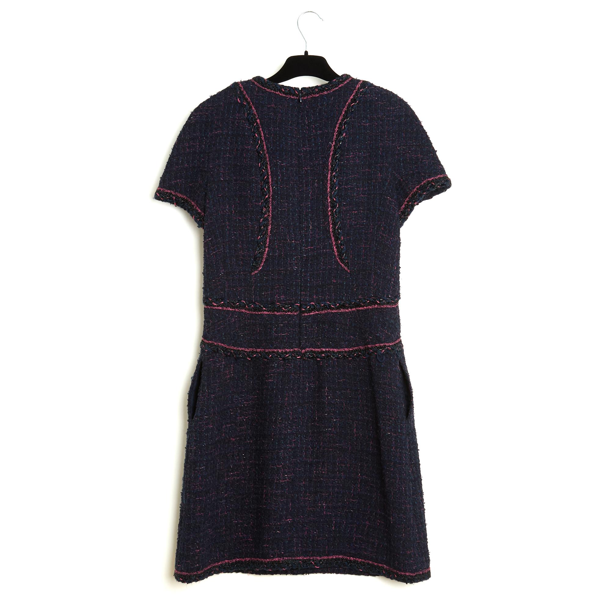 Chanel 2013 Robe Marine FR42 Navy Tweed Dress UK14 US12 1