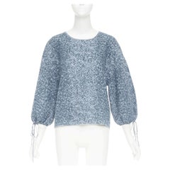 CHANEL 2013 Runway blue floral print  balloon sleeves pullover sweater FR44 2XL