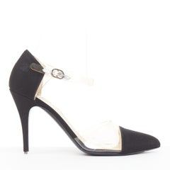 CHANEL 2013 Runway satin clear transparent PVC plexi CC logo cap toe pump EU38.5