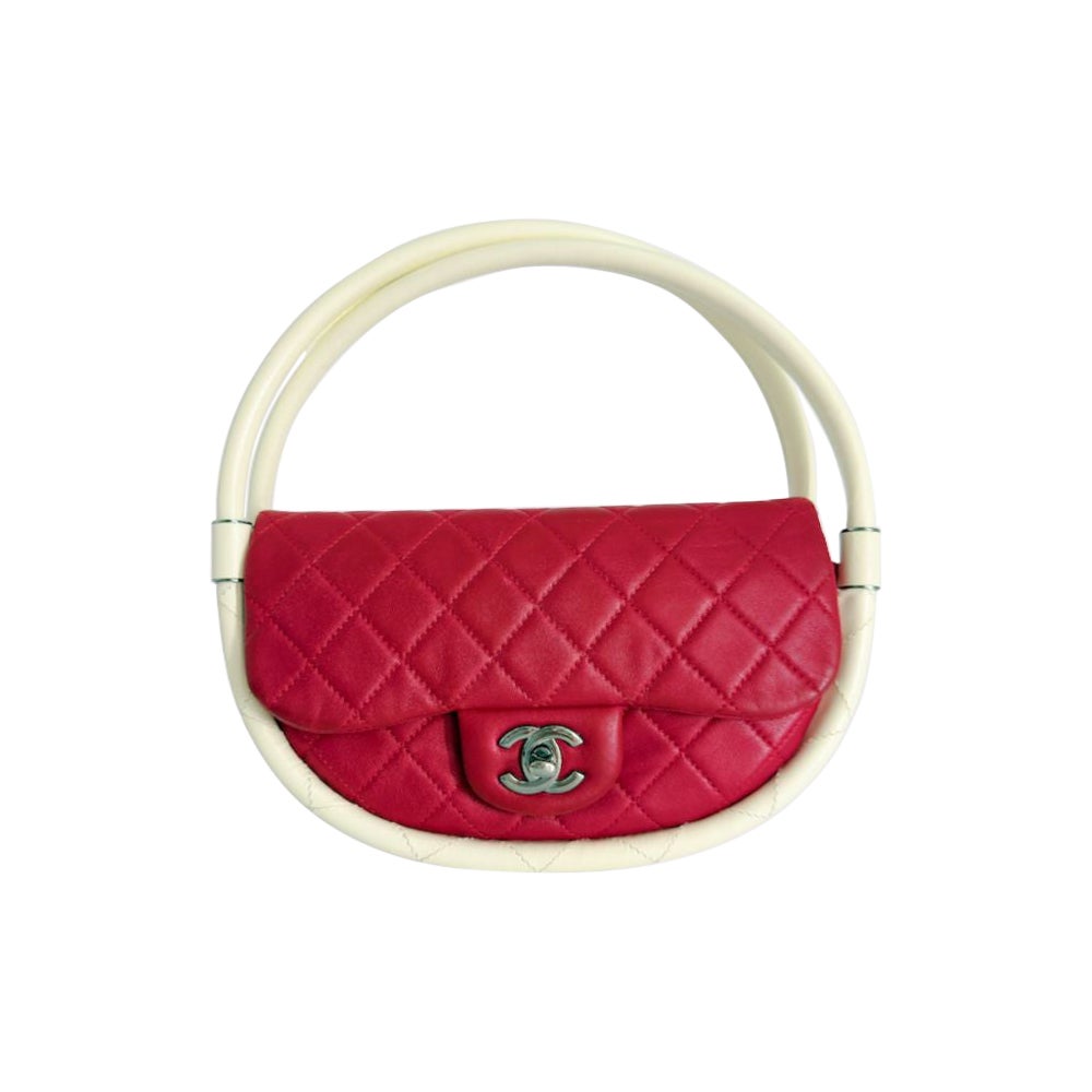 Chanel 2013 S/S Runway Red and White Quilted Lambskin Mini Hula Hoop Bag For Sale