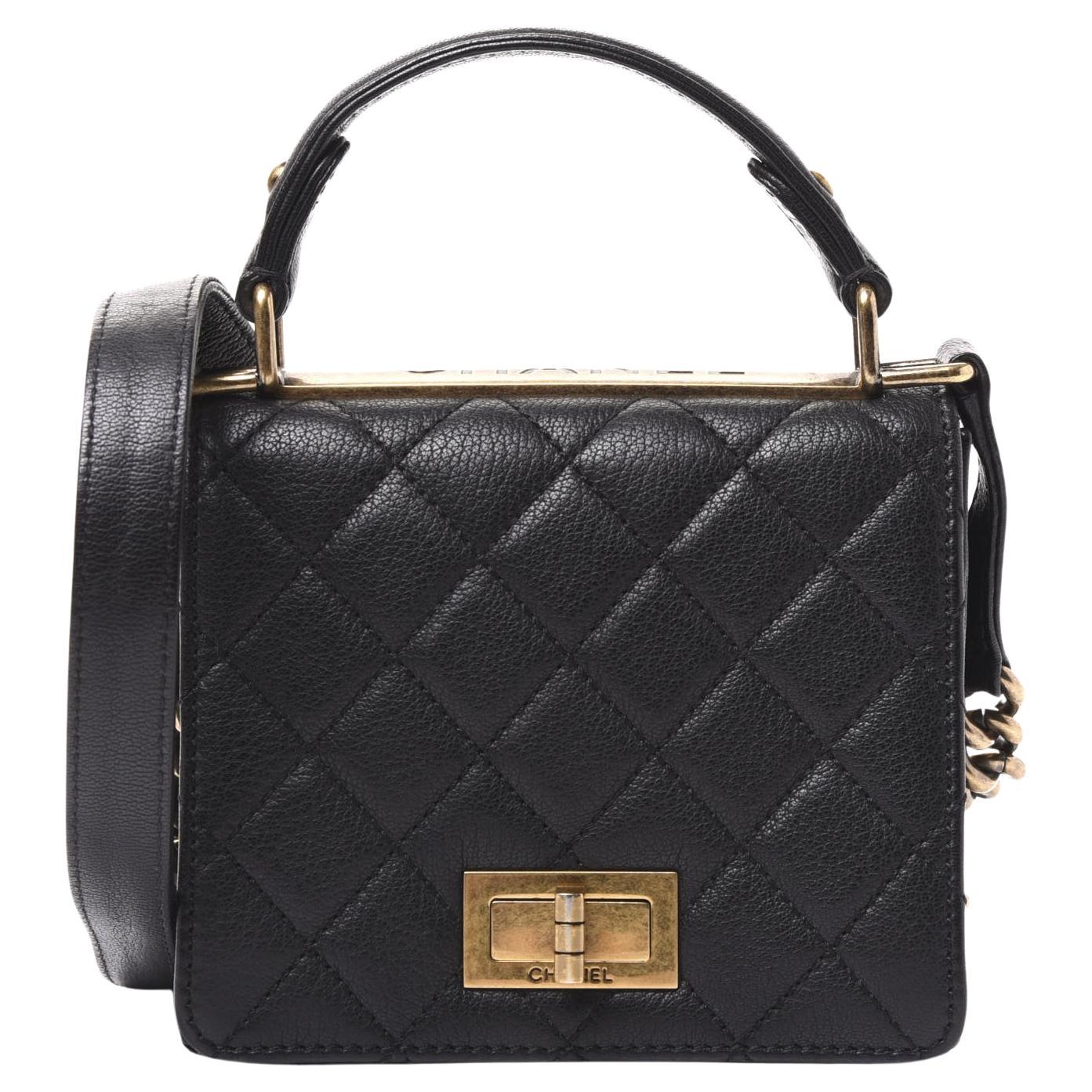 Women's or Men's Chanel 2013 Small Mini Kelly Top Handle Quilted Caviar Reissue Classic Flap Bag  For Sale