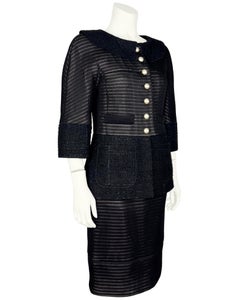 Chanel 2013 Spring Collection Black Tweed and Eyelet Suit with Pearl Buttons