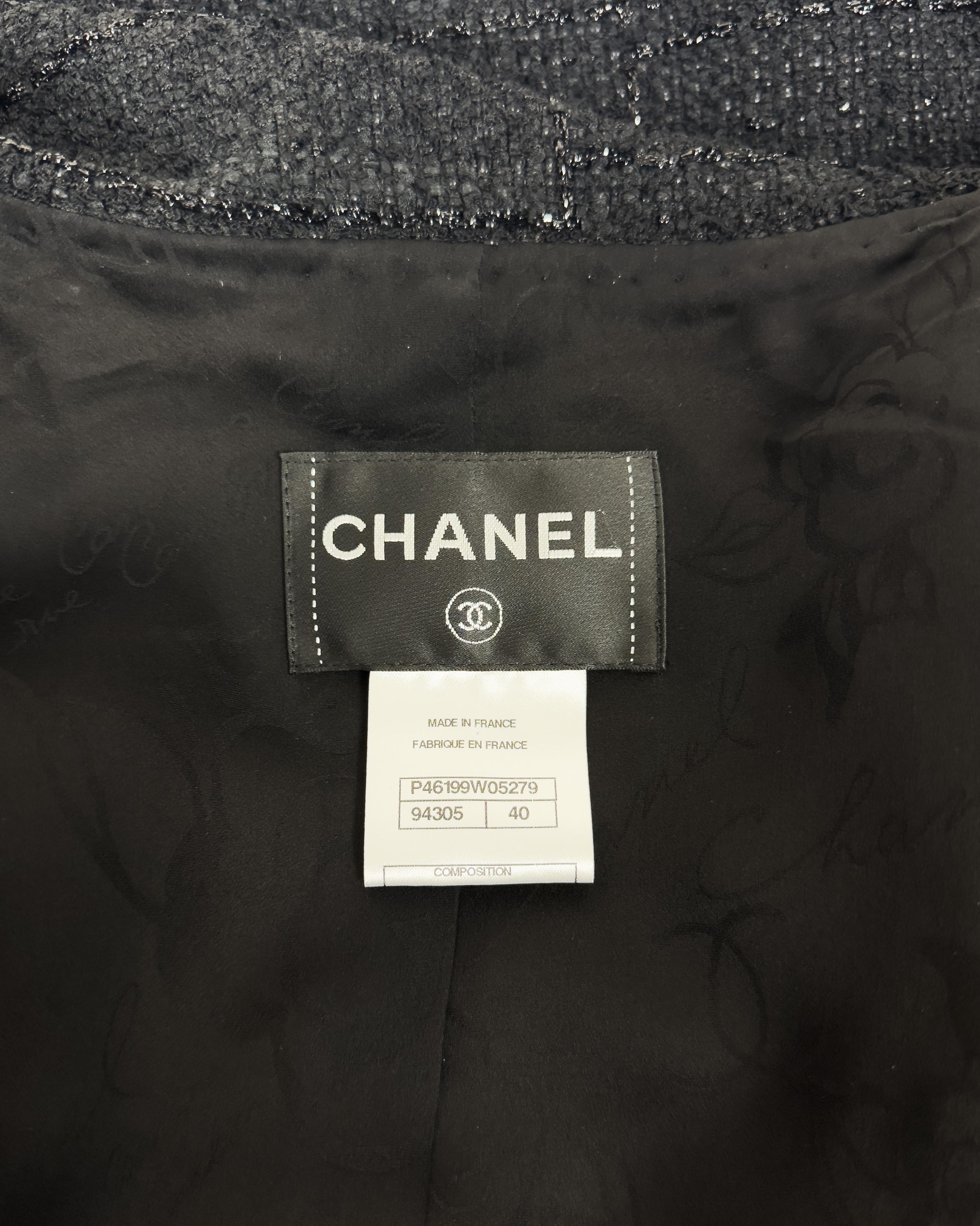 Chanel 2013 Spring Collection Black Tweed and Eyelet Suit with Pearl Buttons For Sale 4