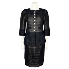 Chanel 2013 Spring Collection Black Tweed and Eyelet Suit with Pearl Buttons