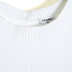 Chanel 2013 Top Blanc Boutons dos FR40 White Cotton Knit Cropped Top UK12 US8