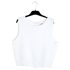 Chanel 2013 Top Blanc Boutons dos FR40 White Cotton Knit Cropped Top UK12 US8