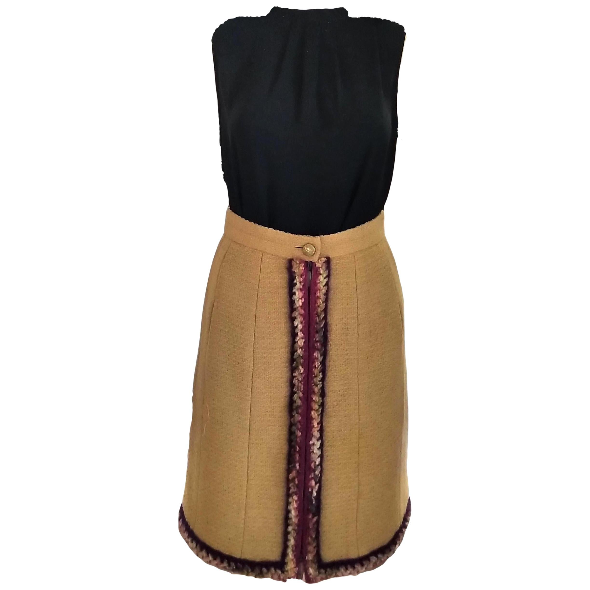 Chanel 2014 14K Camel Tan Supermarket Tweed Multi Color Skirt FR 34/ 36 US 2 4 For Sale