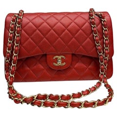 Chanel 2014-2015 Jumbo Classic Red Caviar Double Flap Bag