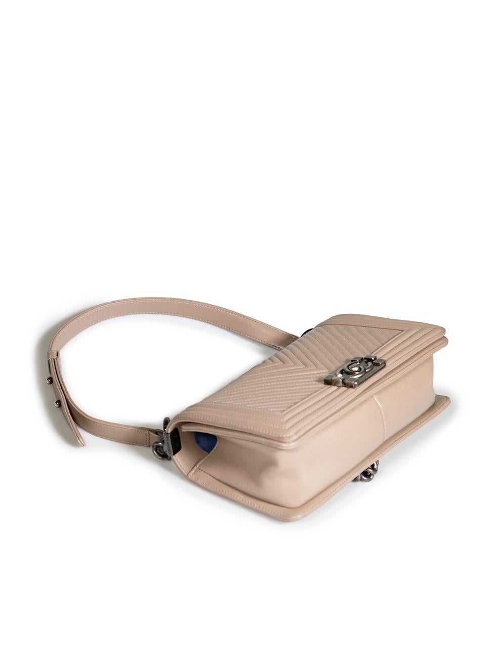 Chanel 2014 Beige Lambskin Medium Chevron Boy Bag Ruthenium Hardware For Sale 1