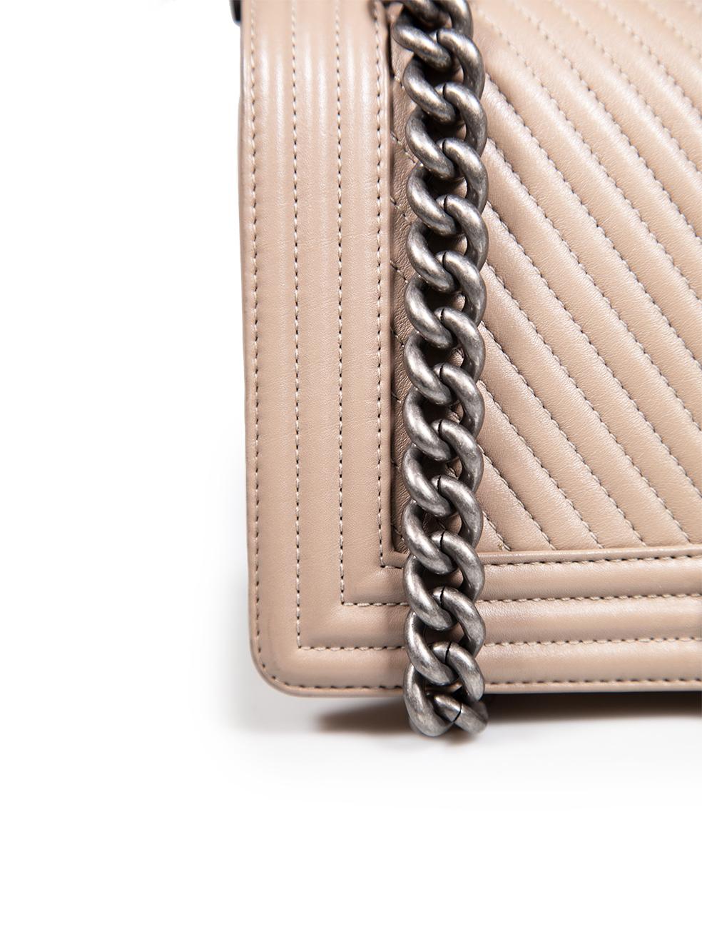 Chanel 2014 Beige Lambskin Medium Chevron Boy Bag Ruthenium Hardware For Sale 4