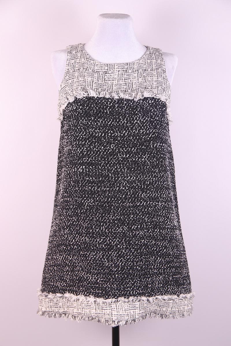 Chanel 2014 Schwarz Elfenbein Tweed Combo ärmelloses Etuikleid im Angebot 9
