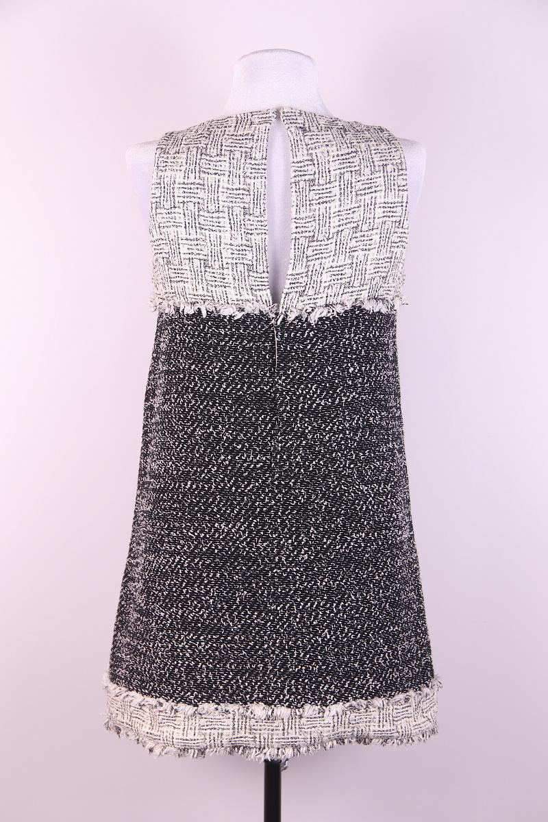 Chanel 2014 Schwarz Elfenbein Tweed Combo ärmelloses Etuikleid im Angebot 5