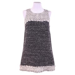 Chanel 2014 Schwarz Elfenbein Tweed Combo ärmelloses Etuikleid