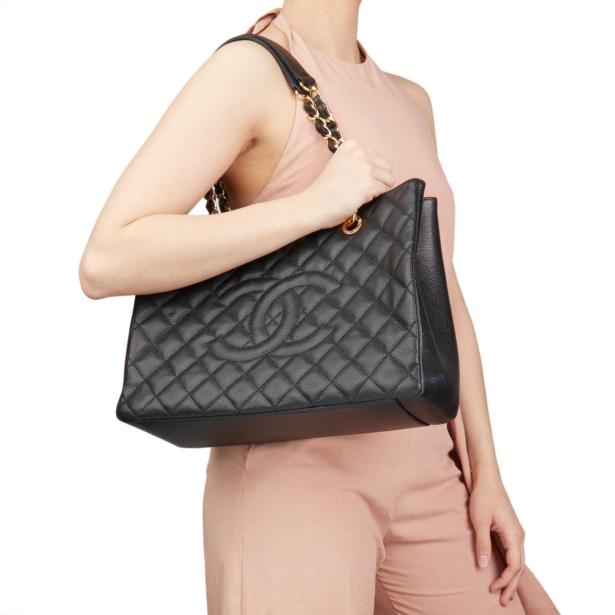 Chanel 2014 Black Quilted Caviar Leather Grand Shopping Tote GST 8