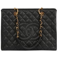 Chanel 2014 Black Quilted Caviar Leather Grand Shopping Tote GST