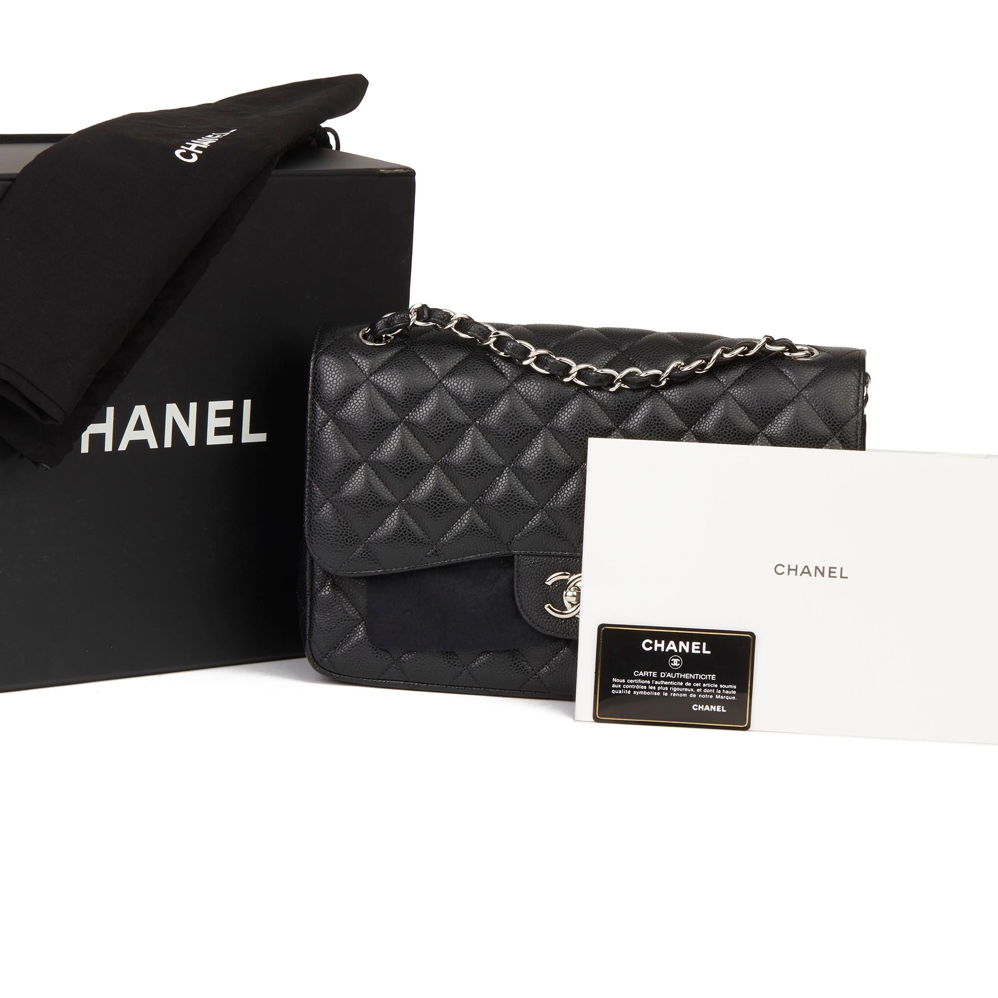 Chanel 2014 Black Quilted Caviar Leather Jumbo Classic Double Flap Bag 8