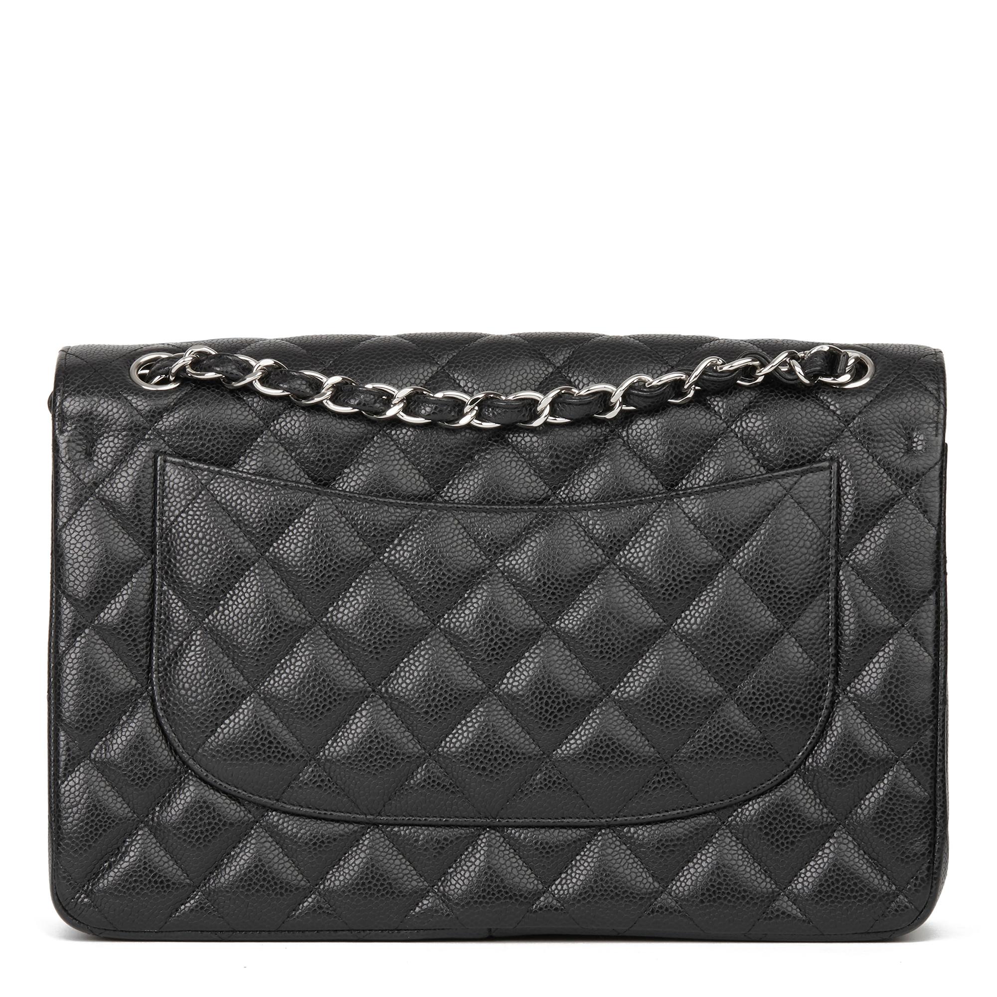 Chanel 2014 Black Quilted Caviar Leather Jumbo Classic Double Flap Bag 1