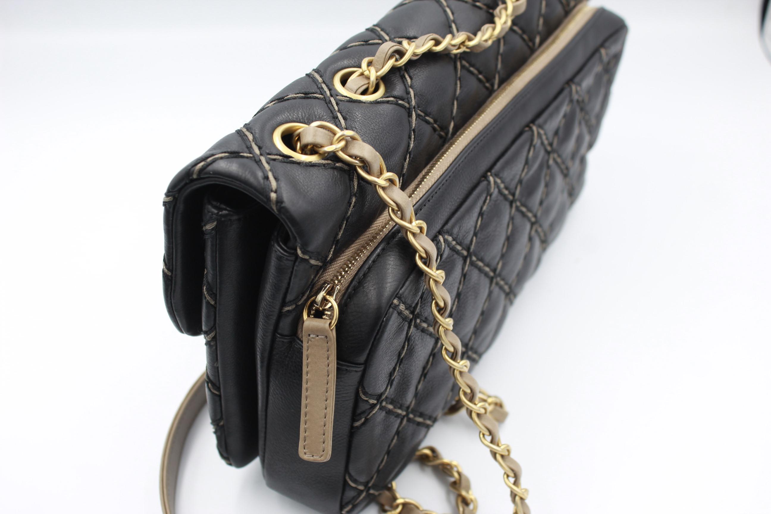 Women's Chanel 2014 Black Stiched Timeless  Bag with back Zipped Pocket