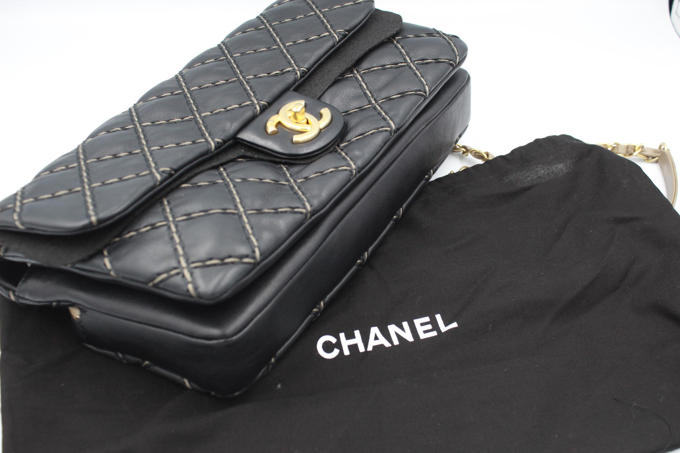 Chanel 2014 Black Stiched Timeless  Bag with back Zipped Pocket 4