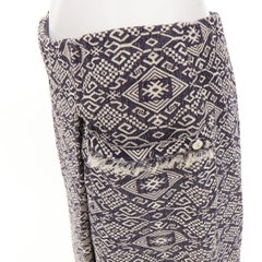 CHANEL 2014 blue cream CC geometric diamond jacquard frayed wrap skirt FR40 L