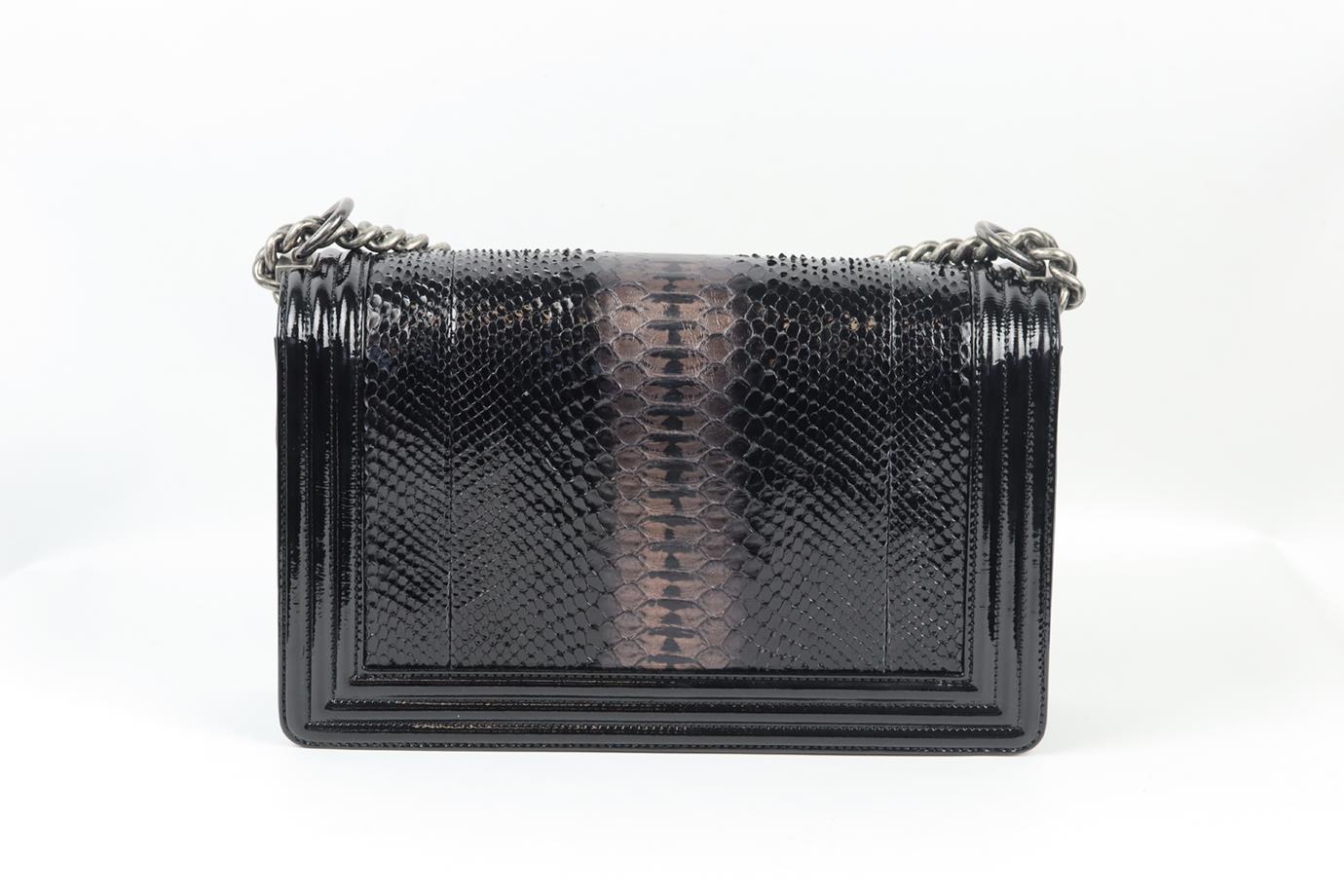 Black Chanel 2014 Boy Large Python And Patent Leather Shoulder Bag