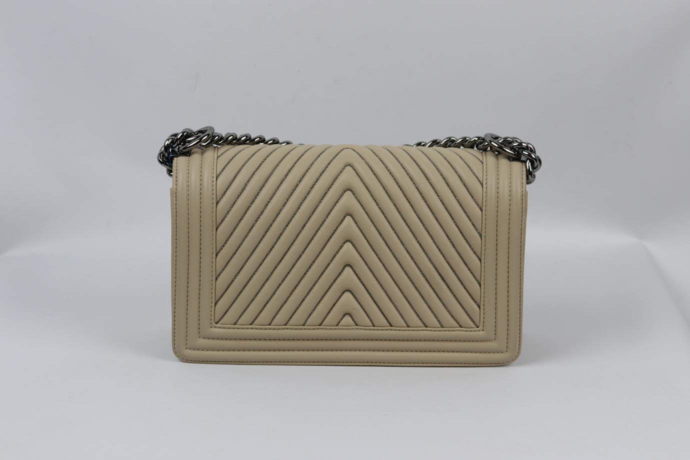 Chanel 2014 Boy Medium Embellished Chevron Leather Shoulder Bag In Excellent Condition For Sale In London, GB