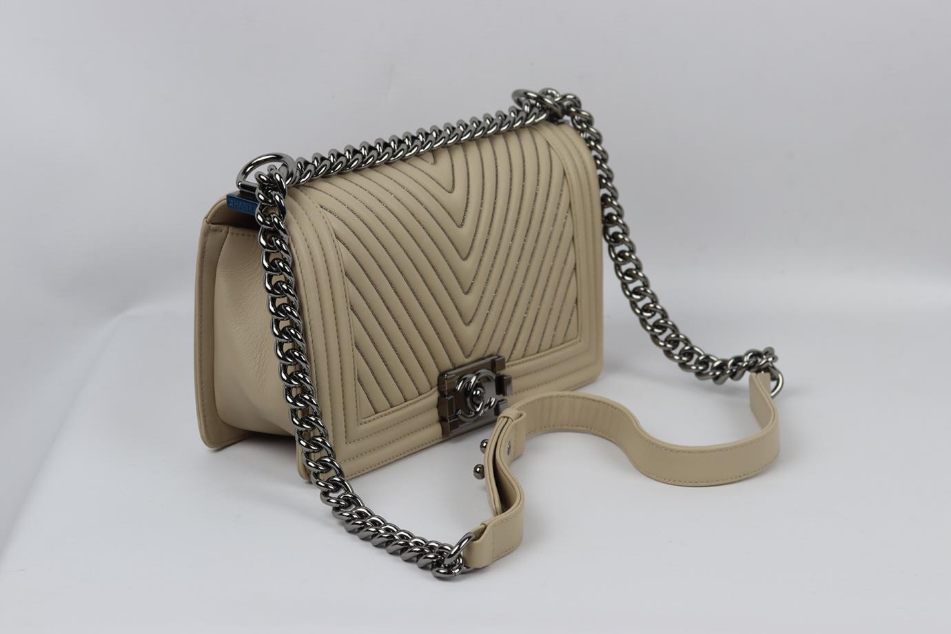Chanel 2014 Boy Medium Embellished Chevron Leather Shoulder Bag For Sale 2