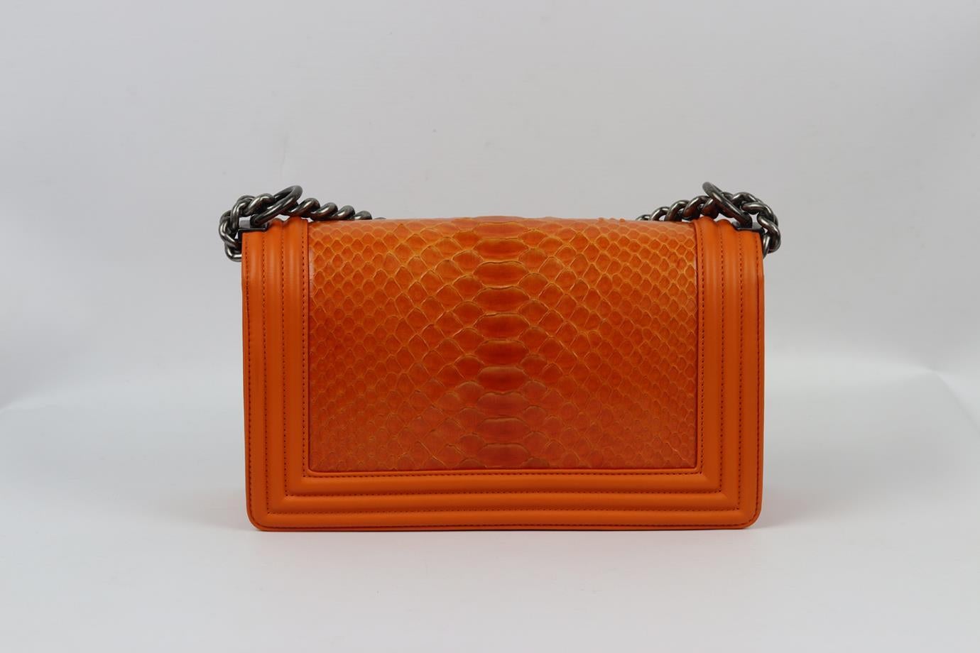 Chanel 2014 Boy Medium Python And Leather Shoulder Bag In Excellent Condition For Sale In London, GB