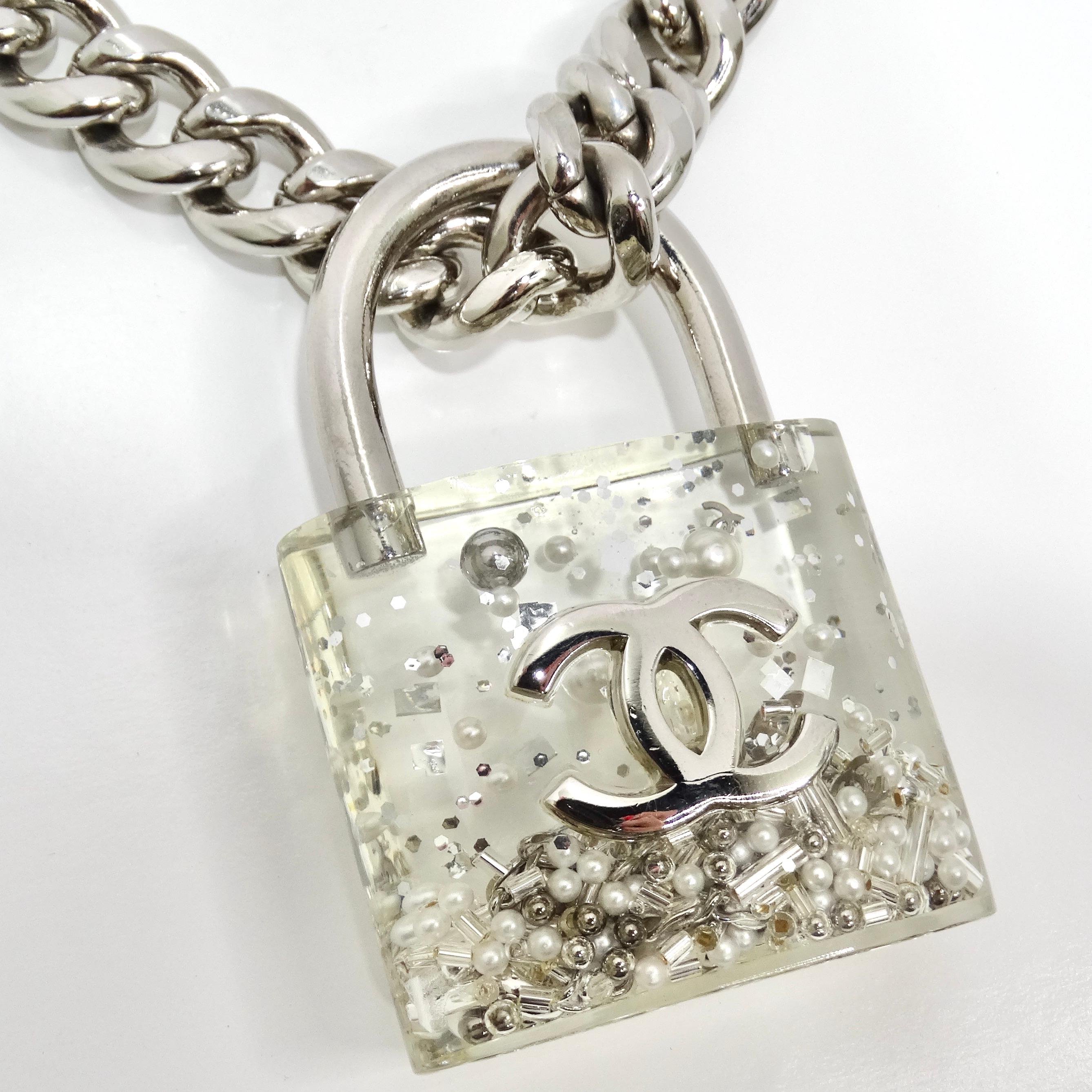 Chanel 2014 CC Plexiglass Padlock Necklace In Excellent Condition For Sale In Scottsdale, AZ