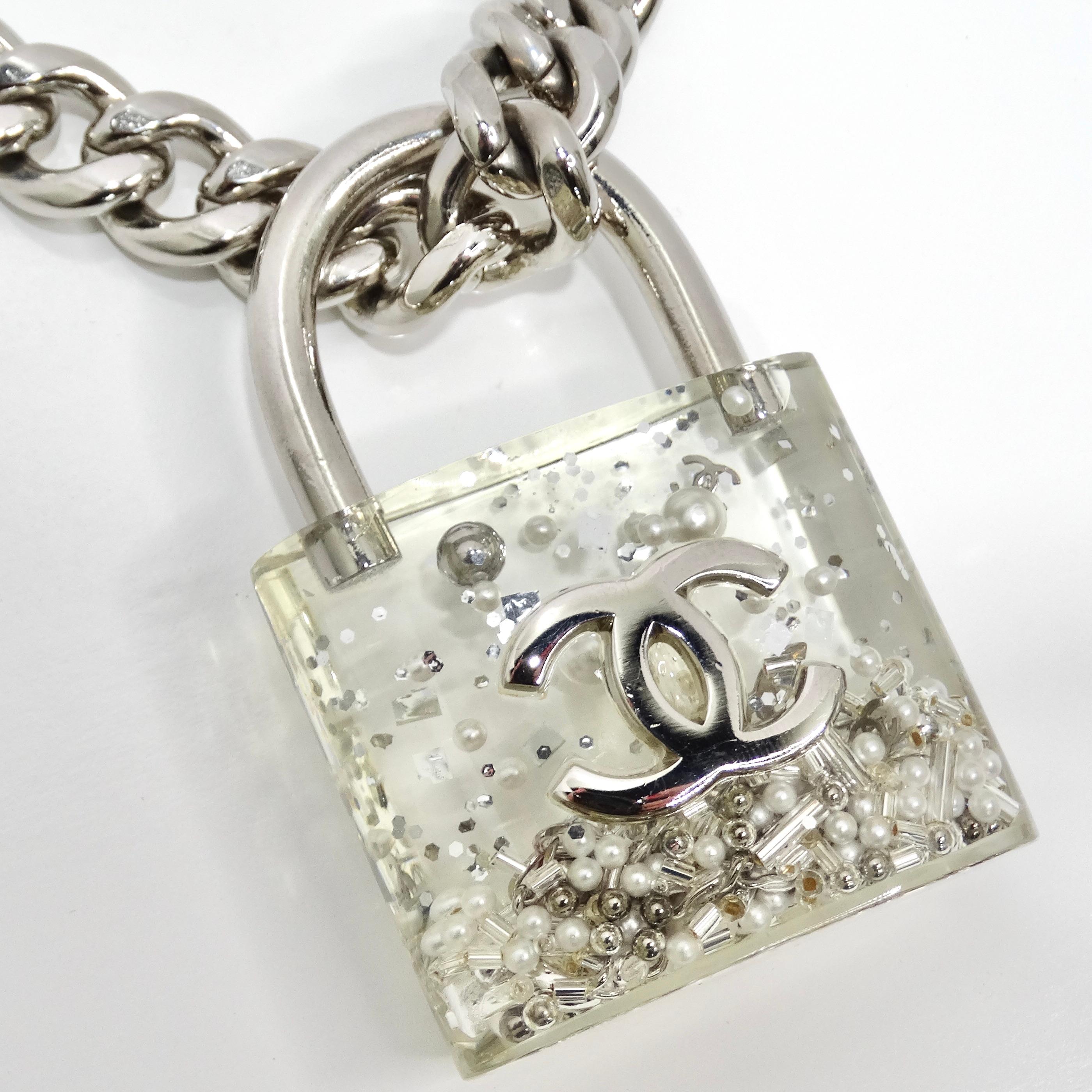 Chanel 2014 CC Plexiglass Padlock Necklace For Sale 1