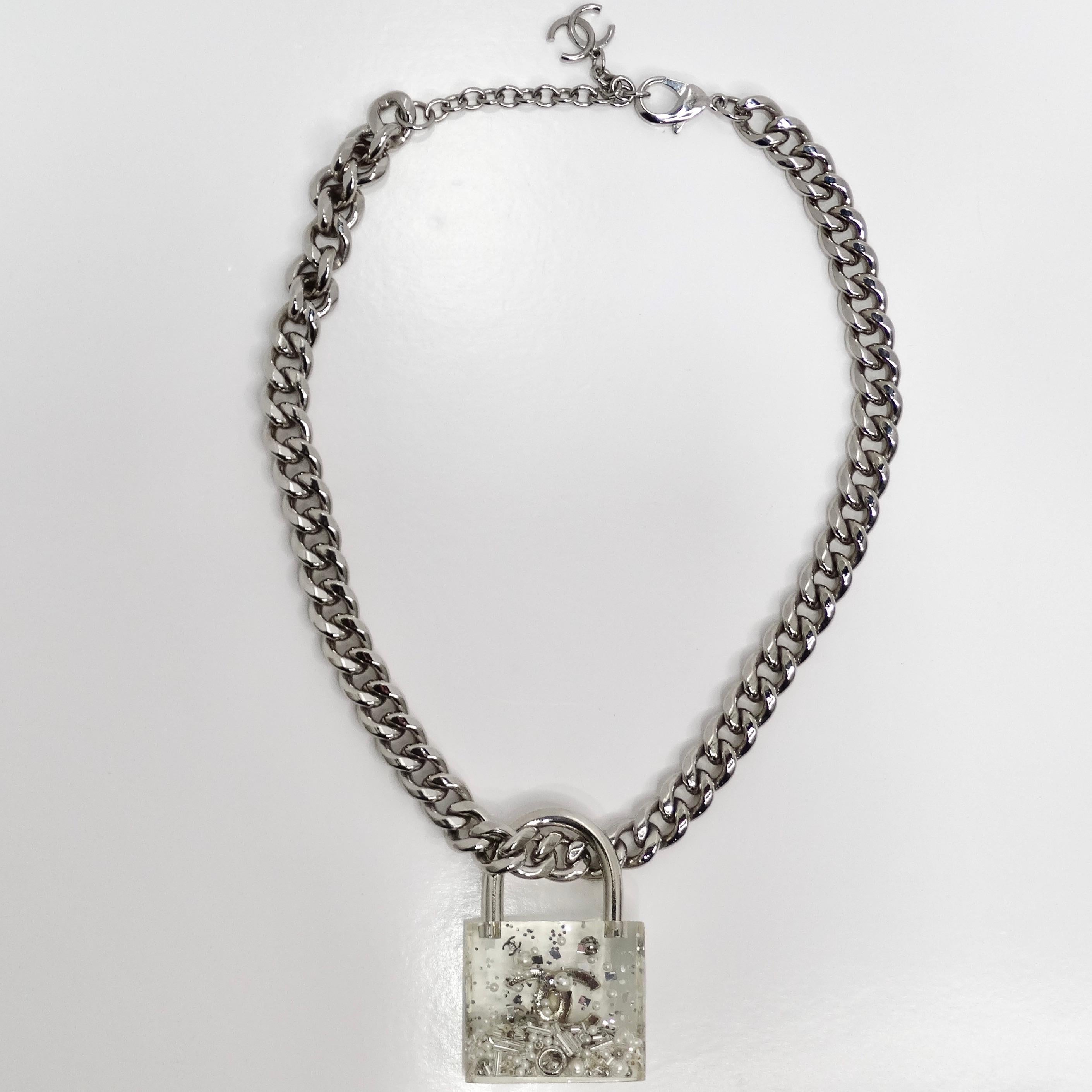 Chanel 2014 CC Plexiglass Padlock Necklace For Sale 4
