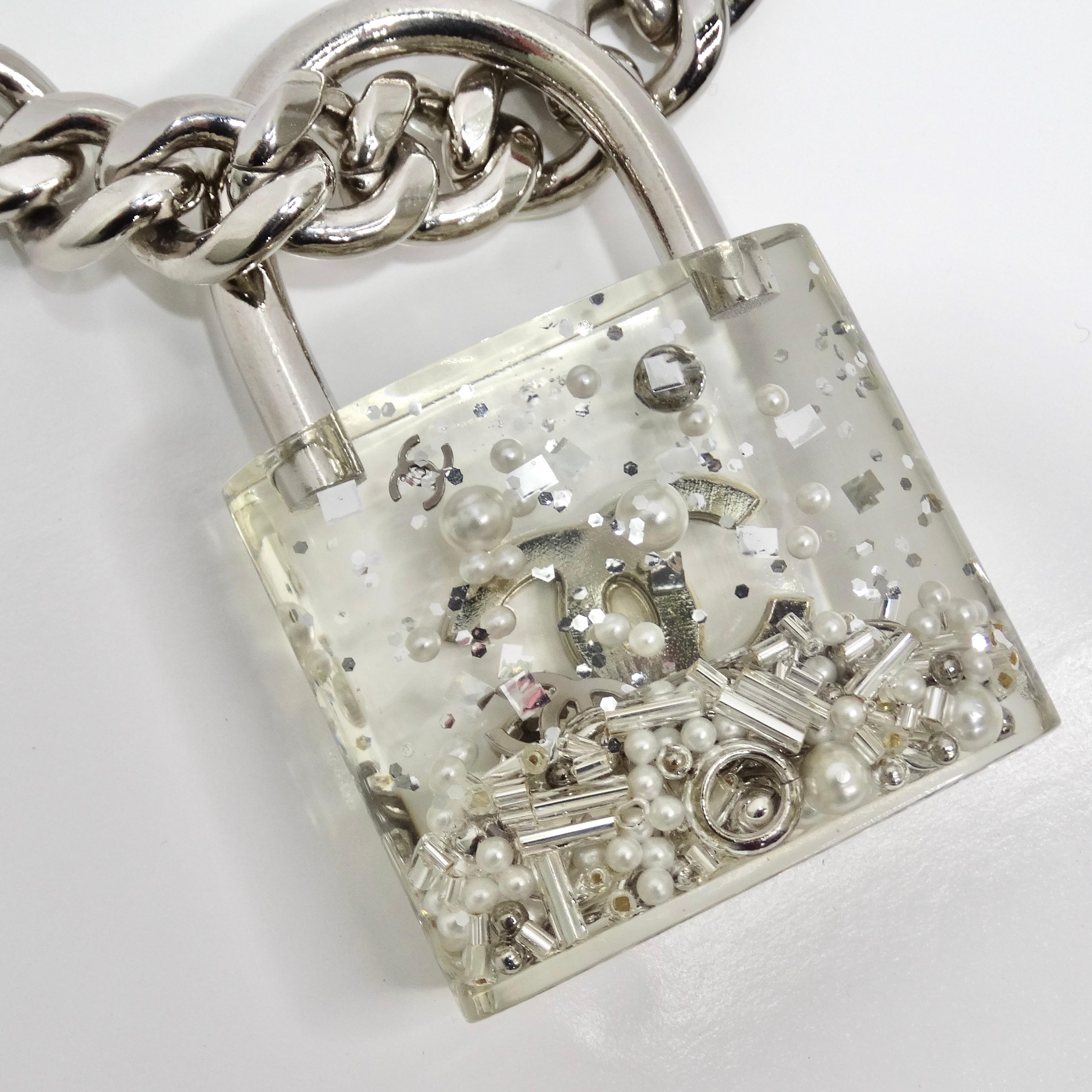Chanel 2014 CC Plexiglass Padlock Necklace For Sale 5
