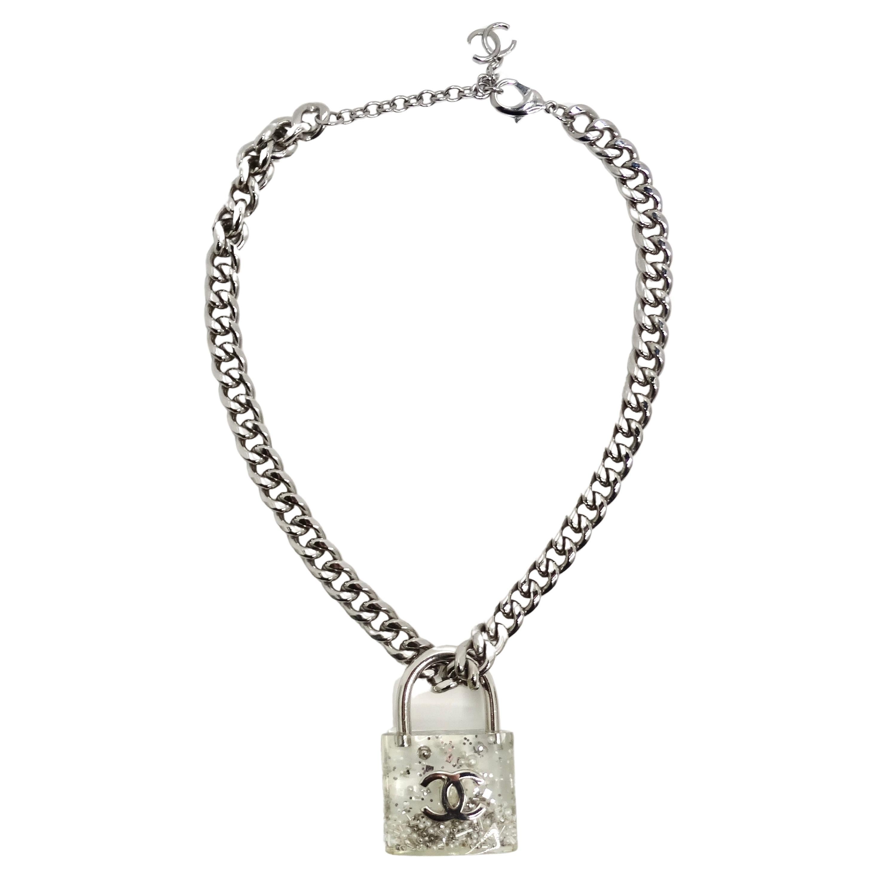 Chanel 2014 CC Plexiglass Padlock Necklace For Sale