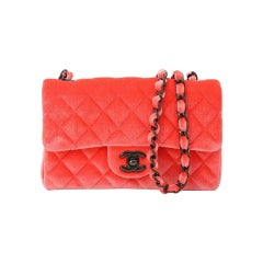 Chanel 2014 Coral Velvet Small Medium So Black CC Classic Flap