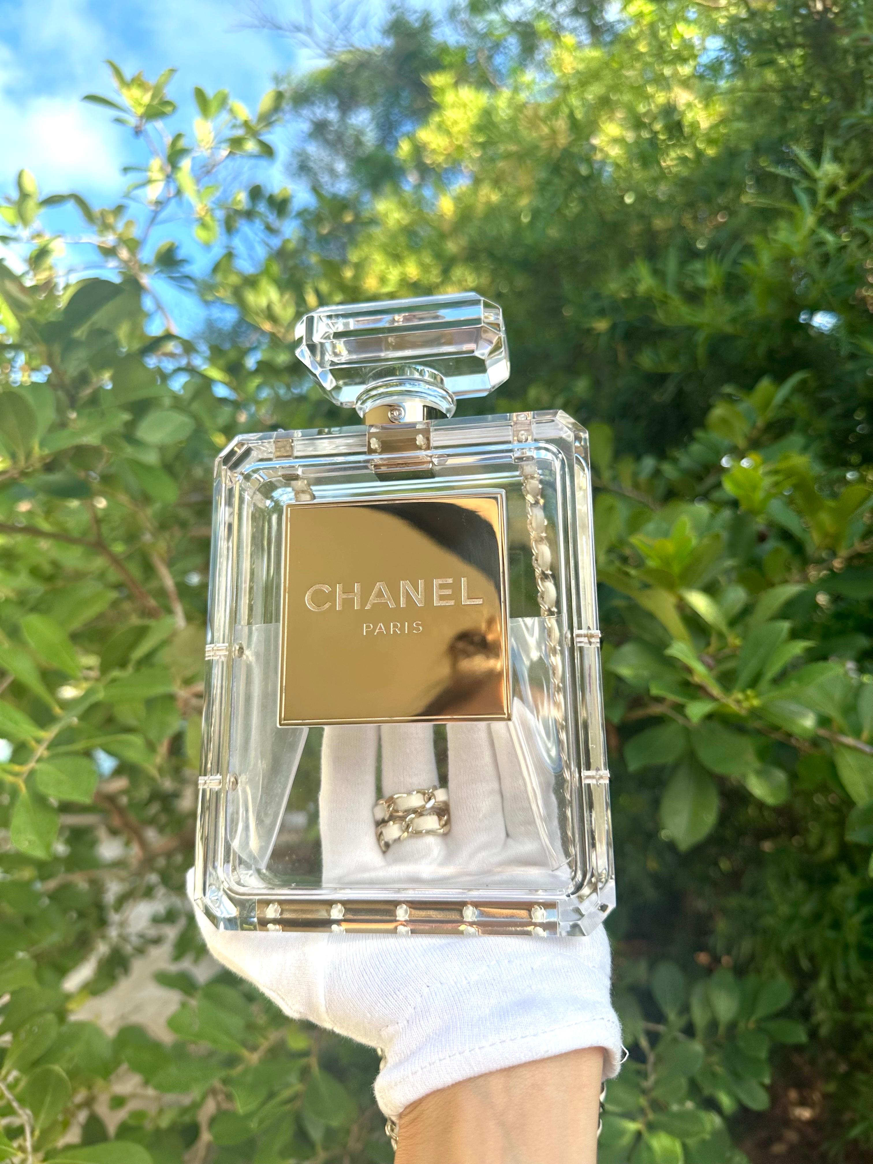 Chanel 2014 Cruise Clear Lucite N°5 Perfume Bottle Clutch 1