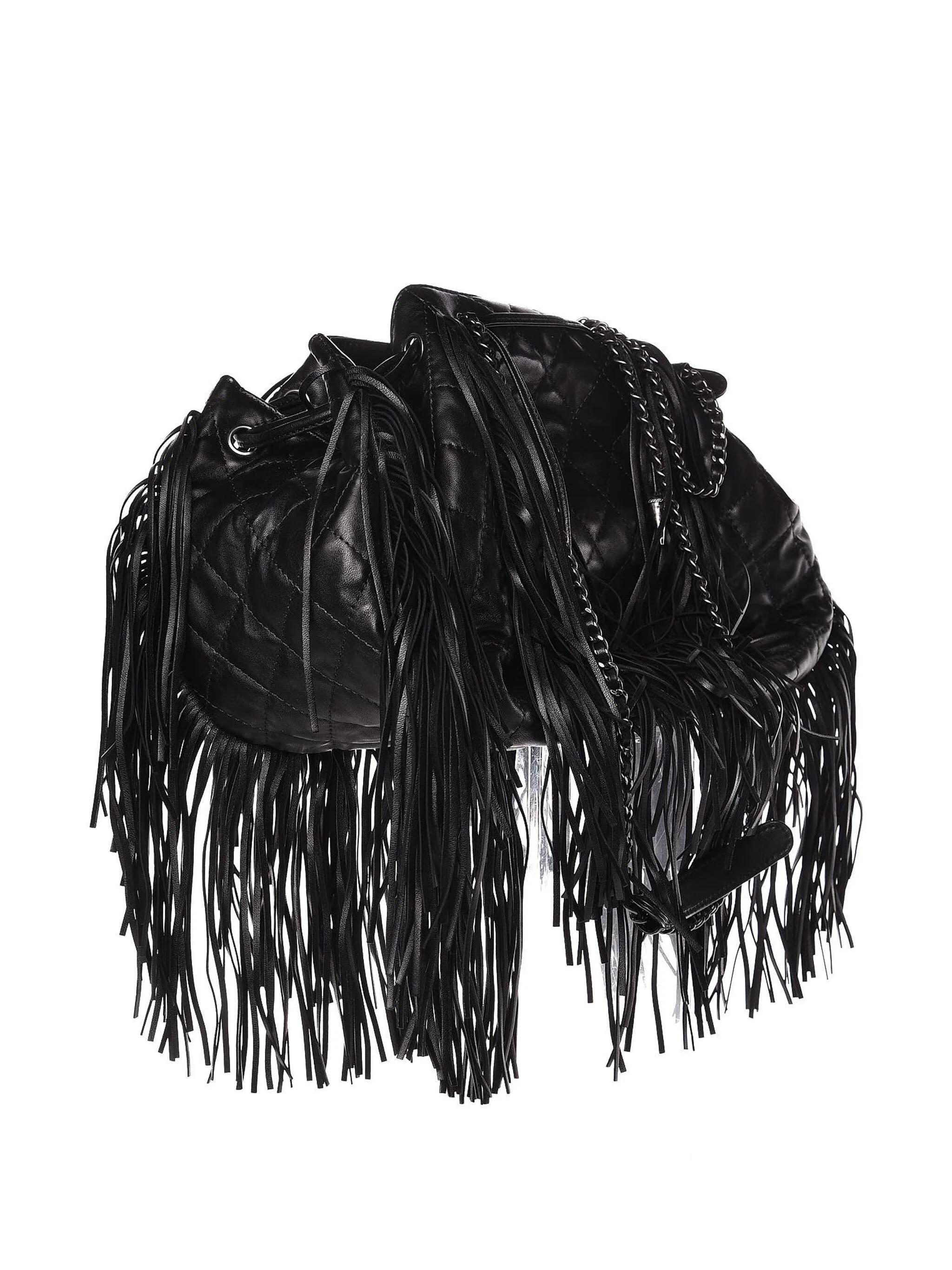 Chanel 2014 Dallas Drawstring Bucket Quilted Rare Fringe Lambskin Leather Bag For Sale 5