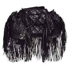 Chanel 2014 Dallas, borsa a secchiello con coulisse, trapuntata e con rare frange in pelle d'agnello