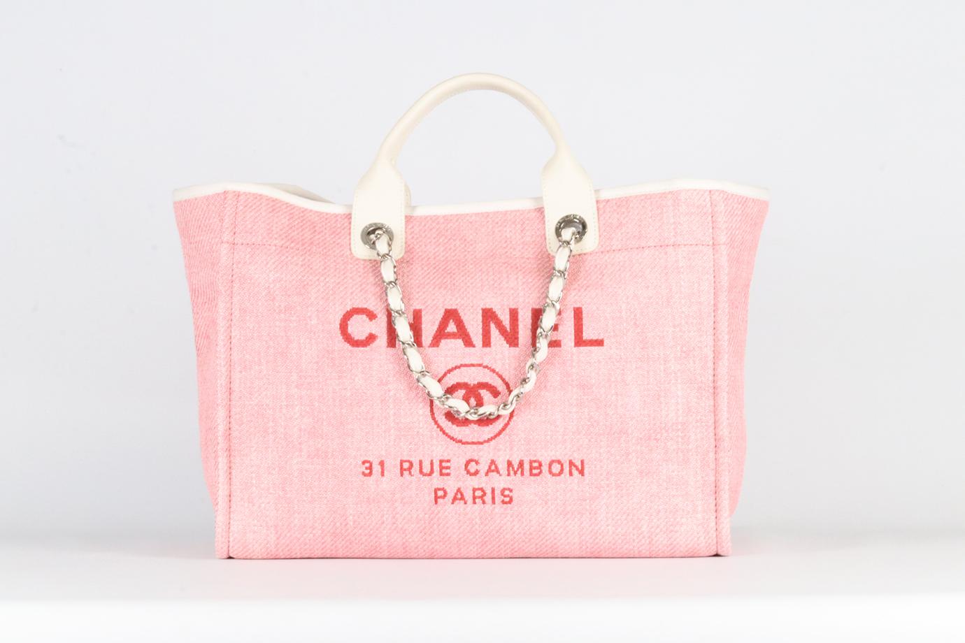 <ul>
<li>Chanel 2014 Deauville Medium Canvas And Leather Tote Bag.</li>
<li>Pink, red and cream.</li>
<li>Magnetic fastening - Top.</li>
<li>Comes with Authenticity Card.</li>
<li>Does not come with - dustbag or box.</li>
<li><strong>Model: