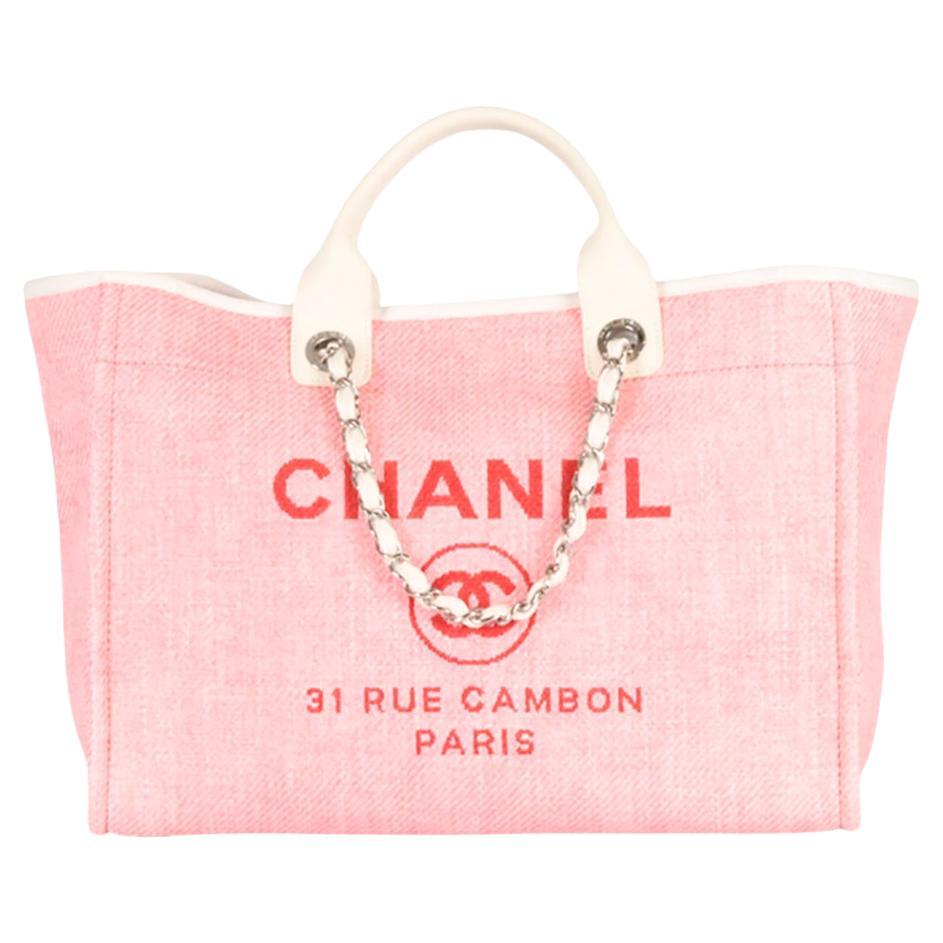 Chanel 2014 Deauville Medium Canvas And Leather Tote Bag For Sale