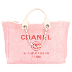 Vintage Chanel 2014 Deauville Medium Canvas And Leather Tote Bag