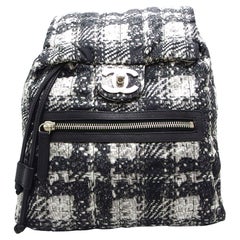 Chanel 2014 Faux Tweed Illusion Printed Medium Black White Nylon Duma Backpack