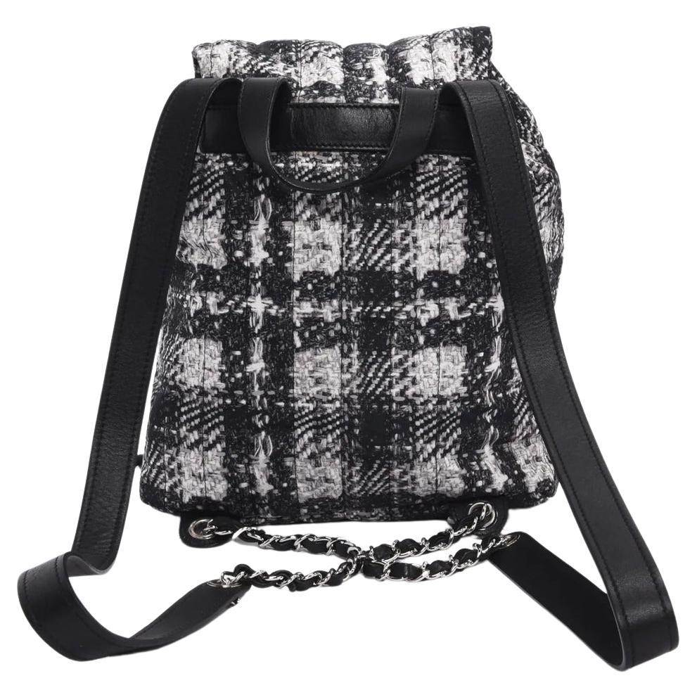 Women's or Men's Chanel 2014 Faux Tweed Illusion Printed Medium Black White Nylon Duma Backpack